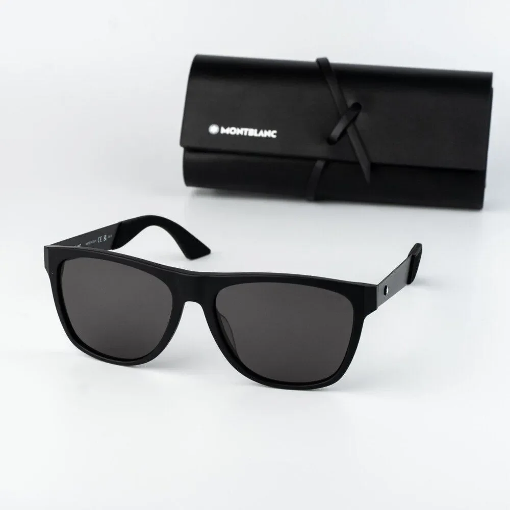 Montblanc Men Sunglasses Matte Black Grey Square MB0298S 001 NEW AUTHENTIC